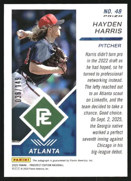2025 Panini Prospect Edition Holo Prospect Ticket Signatures Prizms Blue #48 Hayden Harris Auto /149