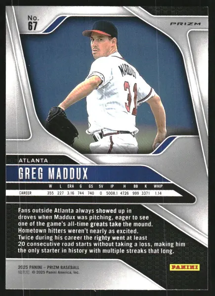 2025 Panini Prizm Prizms Silver #67 Greg Maddux