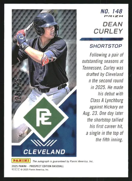 2025 Panini Prospect Edition Holo Prospect Ticket Signatures Prizms Purple #148 Dean Curley Auto /125