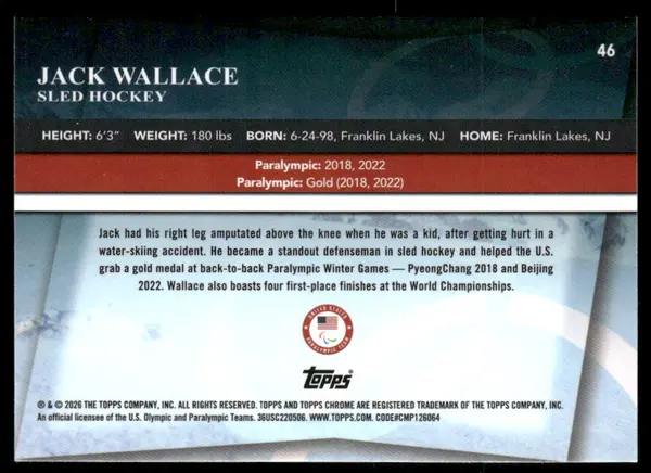 2026 Topps Chrome U.S. Olympic and Paralympic Team Hopefuls Pink Refractors #46 Jack Wallace /250