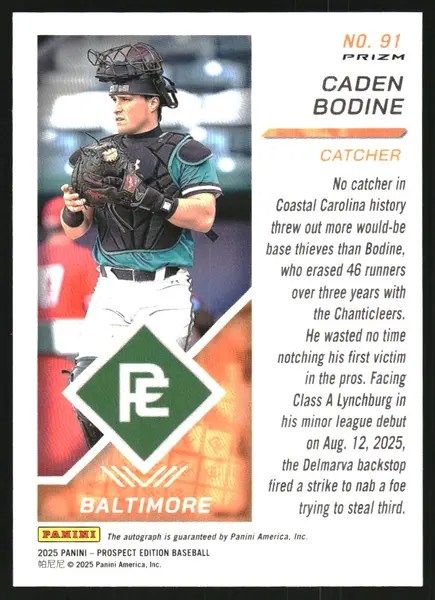 2025 Panini Prospect Edition Holo Prospect Ticket Signatures Prizms Silver #91 Caden Bodine Auto