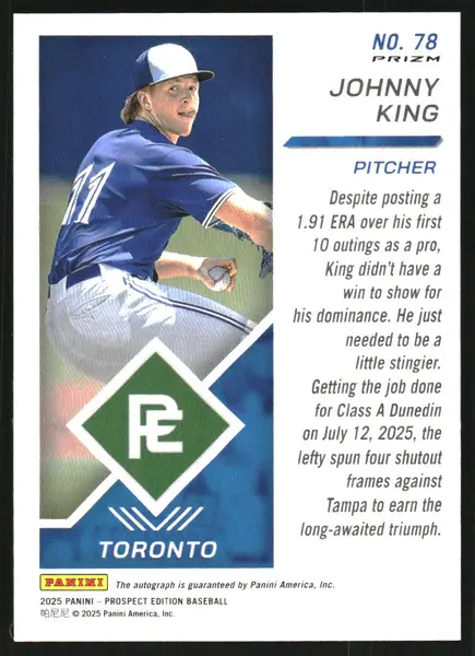 2025 Panini Prospect Edition Holo Prospect Ticket Signatures Prizms #78 Johnny King Auto