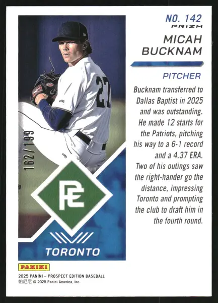 2025 Panini Prospect Edition Holo Prizms Red #142 Micah Bucknam /199