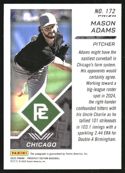 2025 Panini Prospect Edition Holo Prospect Ticket Signatures Prizms Silver #172 Mason Adams Auto