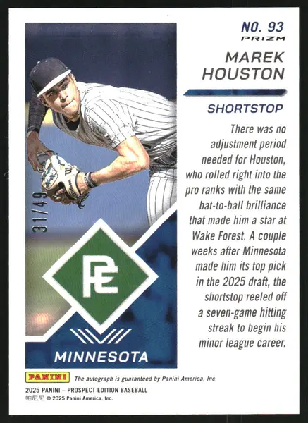 2025 Panini Prospect Edition Holo Prospect Ticket Signatures Prizms Purple Scope #93 Marek Houston Auto /49