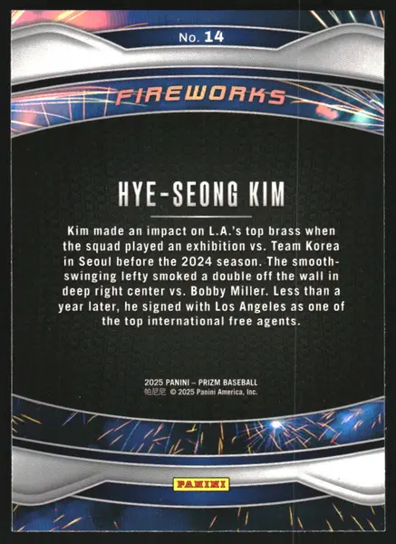 2025 Panini Prizm Fireworks #14 Hye-Seong Kim