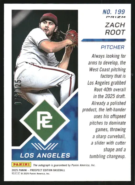 2025 Panini Prospect Edition Holo Prospect Ticket Signatures Prizms Purple #199 Zach Root Auto /125