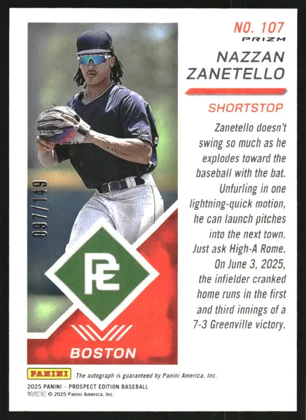 2025 Panini Prospect Edition Holo Prospect Ticket Signatures Prizms Blue #107 Nazzan Zanetello Auto /149