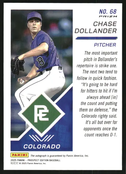 2025 Panini Prospect Edition Holo Prospect Ticket Signatures Prizms Silver #68 Chase Dollander Auto