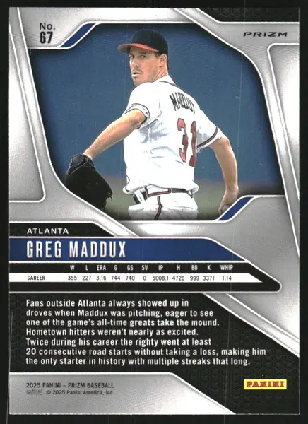 2025 Panini Prizm Prizms Ruby Wave #67 Greg Maddux