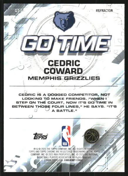 2025-26 Topps Chrome Go Time Refractors #GT24 Cedric Coward