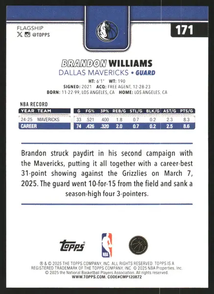 2025-26 Topps Rainbow Foilboard #171 Brandon Williams