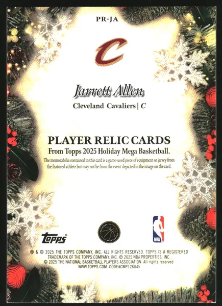2025-26 Topps Holiday Relics Blue Metallic Glitter #PRJA Jarrett Allen