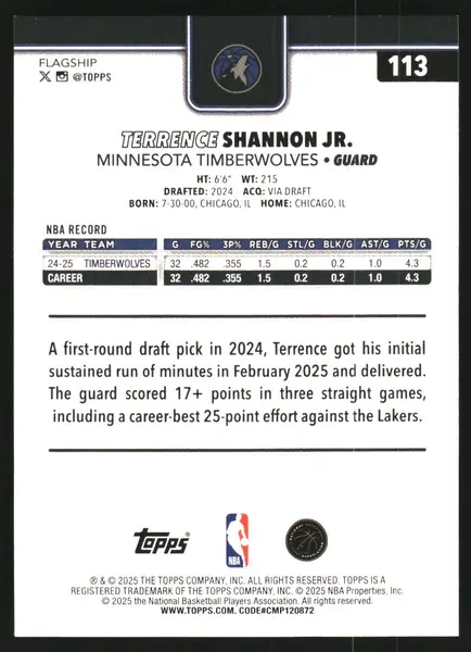 2025-26 Topps Holo Foil #113 Terrence Shannon Jr.