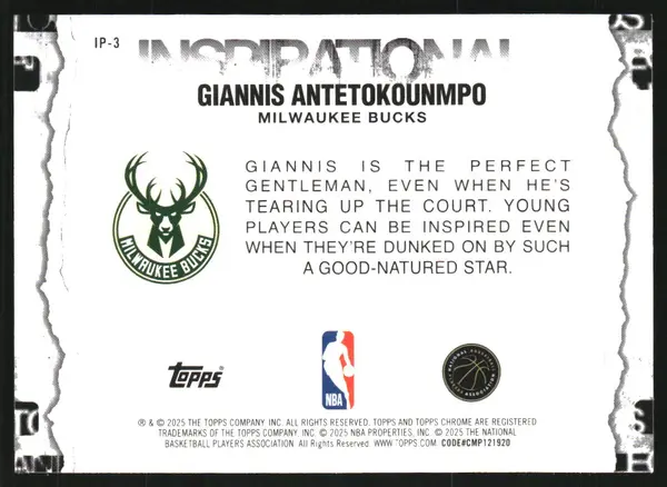 2025-26 Topps Chrome Inspirational RayWave Refractors #IP3 Giannis Antetokounmpo