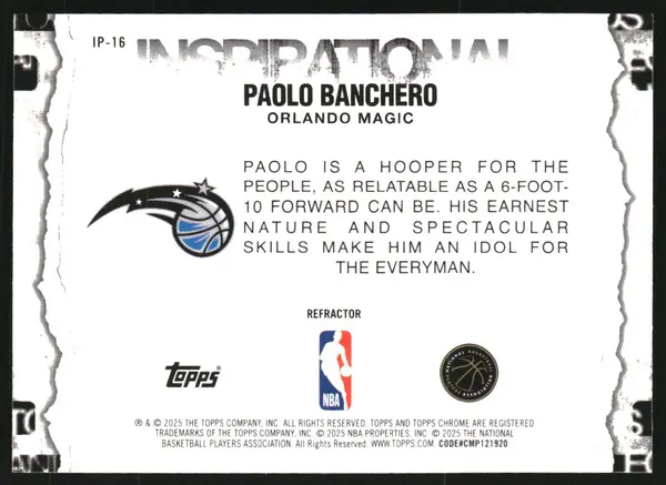 2025-26 Topps Chrome Inspirational Refractors #IP16 Paolo Banchero