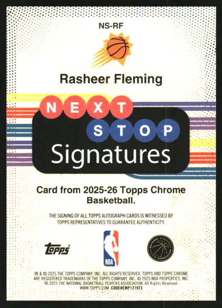 2025-26 Topps Chrome Next Stop Signatures #NSRF Rasheer Fleming Auto