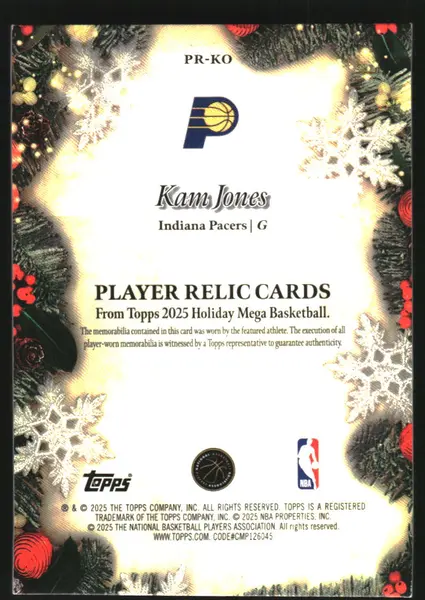 2025-26 Topps Holiday Relics Blue Metallic Glitter #PRKO Kam Jones