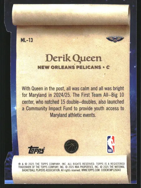2025-26 Topps Holiday Making The Nice List #ML13 Derik Queen