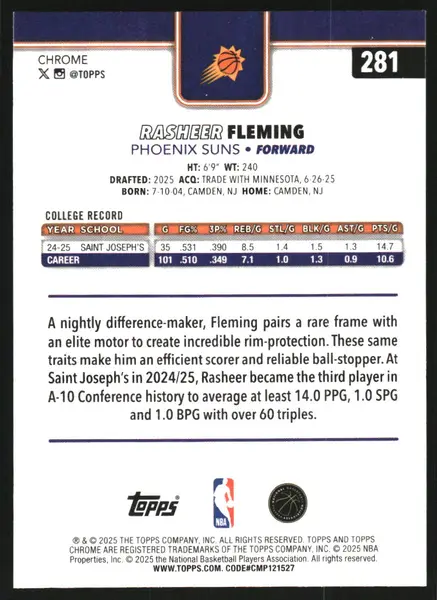 2025-26 Topps Chrome X-Fractors #281 Rasheer Fleming