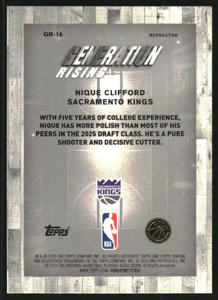 2025-26 Topps Chrome Generation Rising Refractors #GR16 Nique Clifford