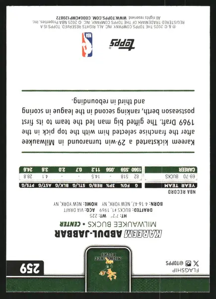 2025-26 Topps Holo Foil #259 Kareem Abdul-Jabbar