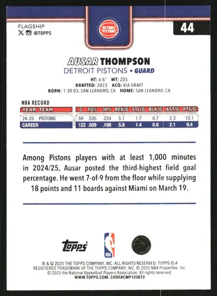 2025-26 Topps Season Tip Off #44 Ausar Thompson