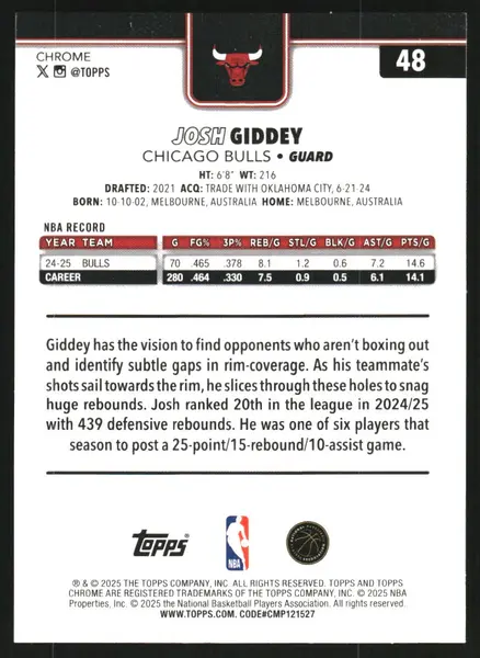 2025-26 Topps Chrome Wave Refractors #48 Josh Giddey