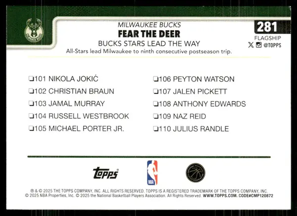 2025-26 Topps Season Tip Off #281 Giannis Antetokounmpo