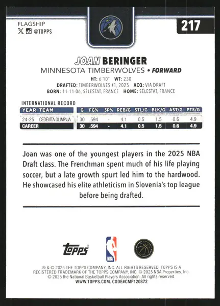 2025-26 Topps Holo Foil #217 Joan Beringer