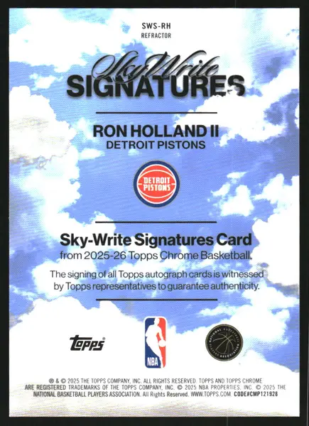 2025-26 Topps Chrome Sky Write Autographs Refractors #SWSRH Ron Holland II Auto