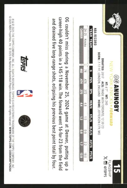 2025-26 Topps Blackout #15 OG Anunoby