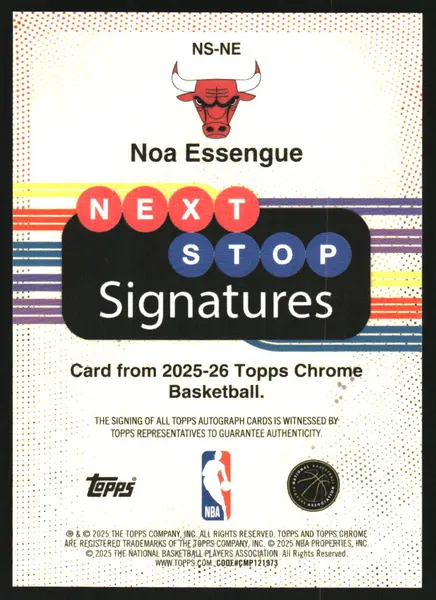 2025-26 Topps Chrome Next Stop Signatures #NSNE Noa Essengue Auto