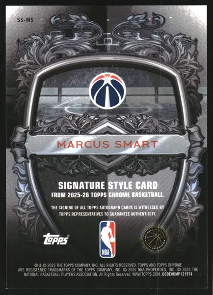 2025-26 Topps Chrome Signature Style Blue Refractors #SSMS Marcus Smart Auto /150