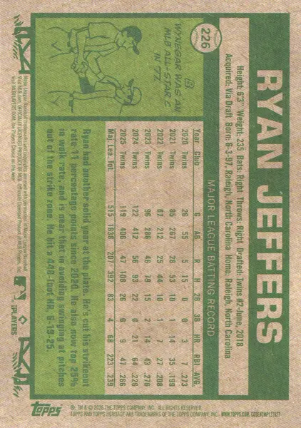 2026 Topps Heritage Chrome Light Blue Sparkle Refractors #226 Ryan Jeffers
