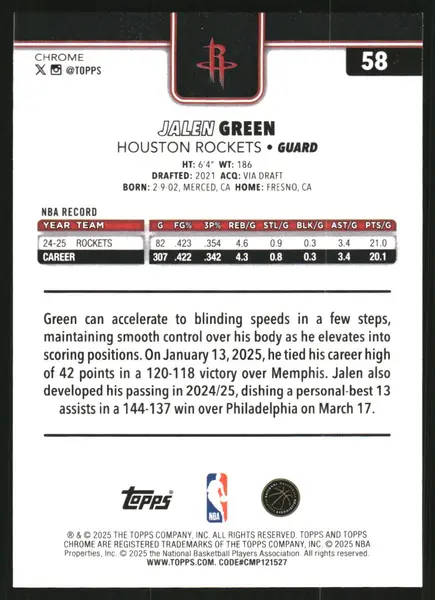 2025-26 Topps Chrome RayWave Refractors #58 Jalen Green