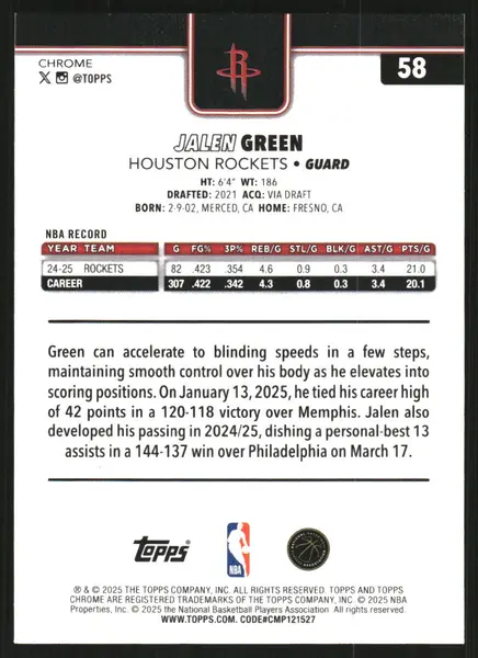 2025-26 Topps Chrome Red White and Blue Refractors #58 Jalen Green