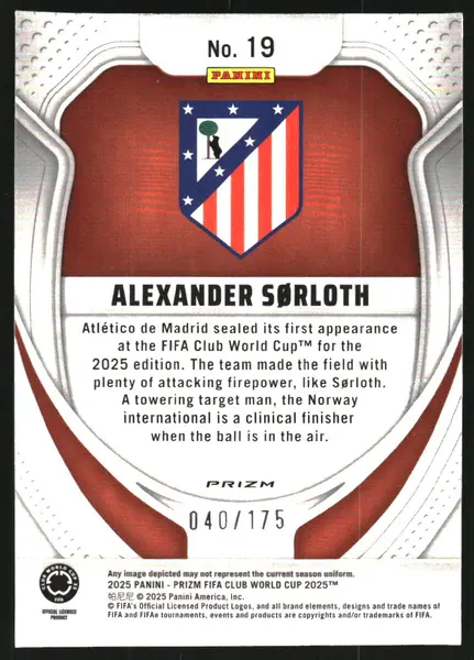 2025 Panini Prizm FIFA Club World Cup Prizms Blue Ice #19 Alexander Sorloth /175