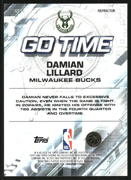 2025-26 Topps Chrome Go Time Refractors #GT10 Damian Lillard