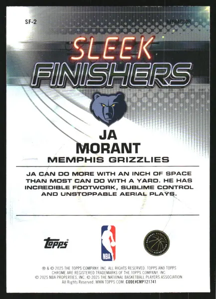 2025-26 Topps Chrome Sleek Finishers Refractors #SF2 Ja Morant