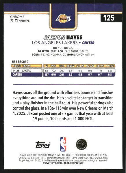 2025-26 Topps Chrome X-Fractors #125 Jaxson Hayes