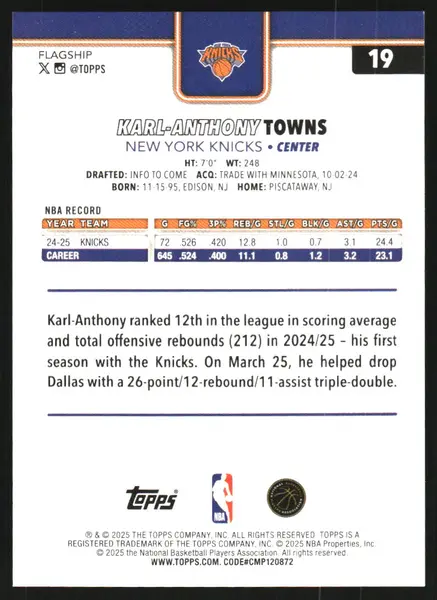 2025-26 Topps Foil Pattern #19 Karl-Anthony Towns