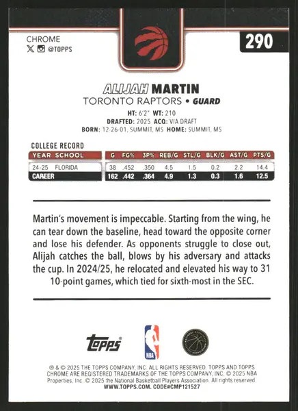 2025-26 Topps Chrome Prism Refractors #290 Alijah Martin