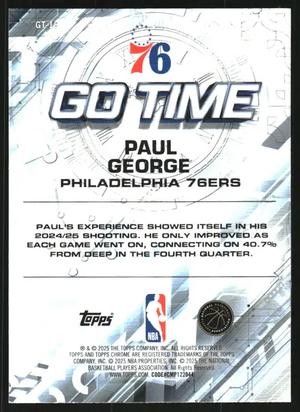 2025-26 Topps Chrome Go Time RayWave Refractors #GT15 Paul George