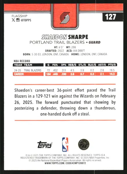 2025-26 Topps Season Tip Off #127 Shaedon Sharpe