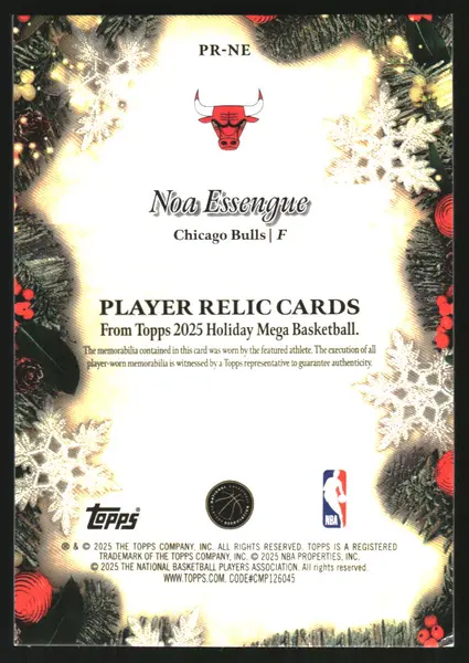 2025-26 Topps Holiday Relics Blue Metallic Glitter #PRNE Noa Essengue