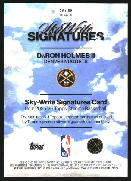 2025-26 Topps Chrome Sky Write Autographs Refractors #SWSDH DaRon Holmes II Auto