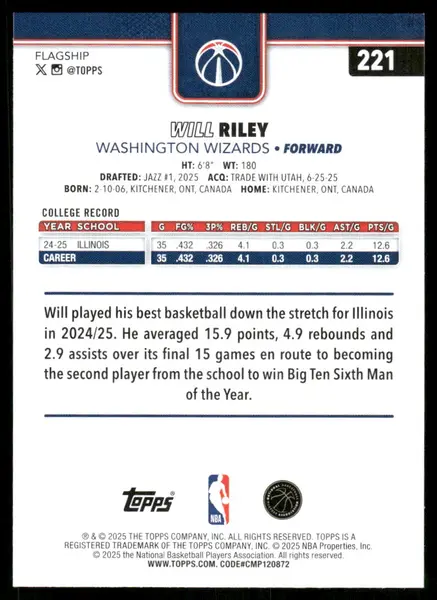 2025-26 Topps Season Tip Off #221 Will Riley