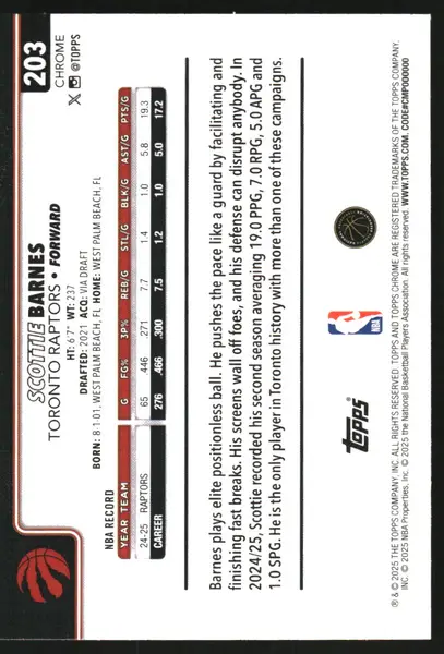 2025-26 Topps Chrome Sapphire #203 Scottie Barnes