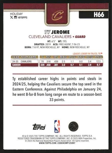2025-26 Topps Holiday Light Blue and White Glitter Holiday #H66 Ty Jerome